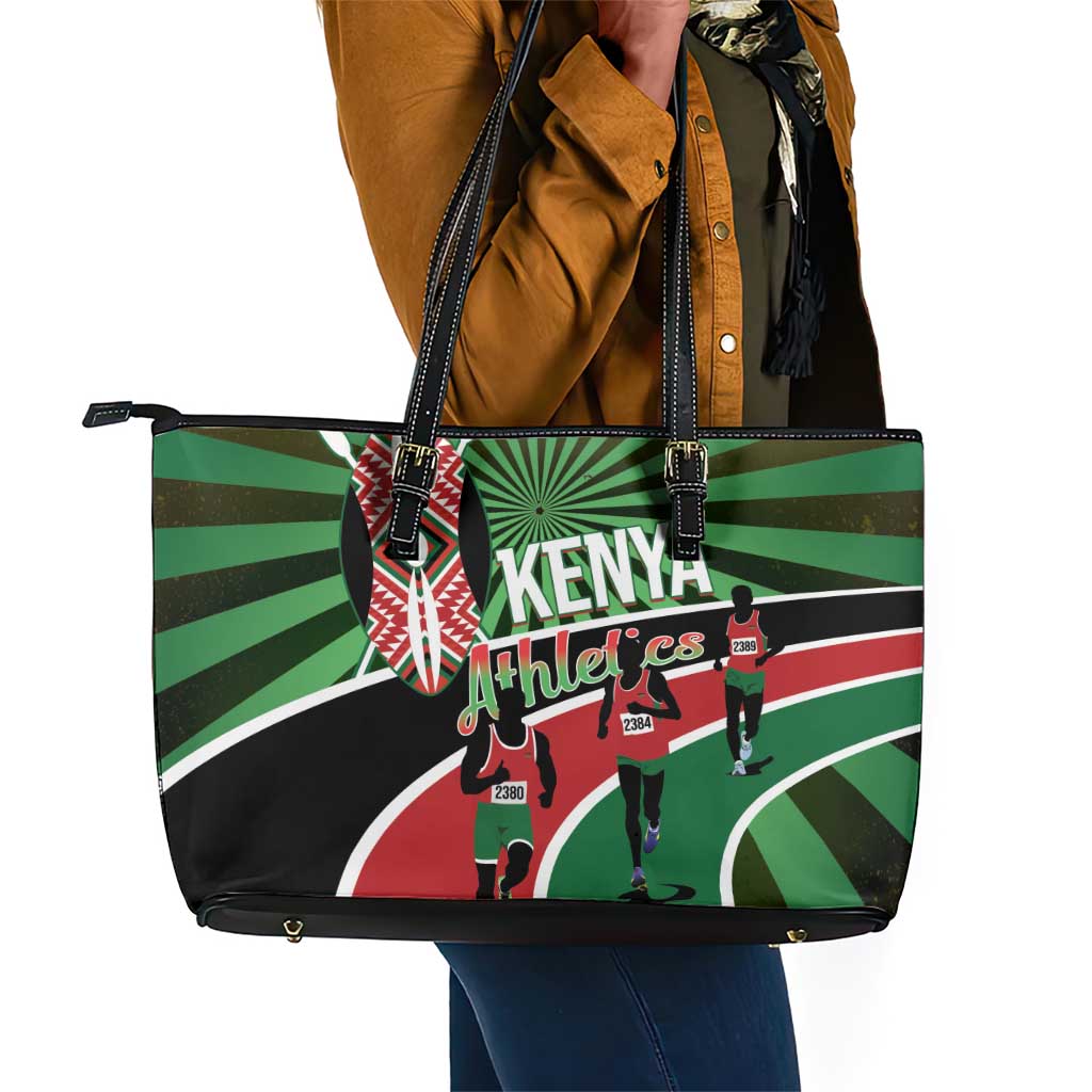 Afro Athletics Kenya Leather Tote Bag Olono Maasai Shield Running Way - African Pride