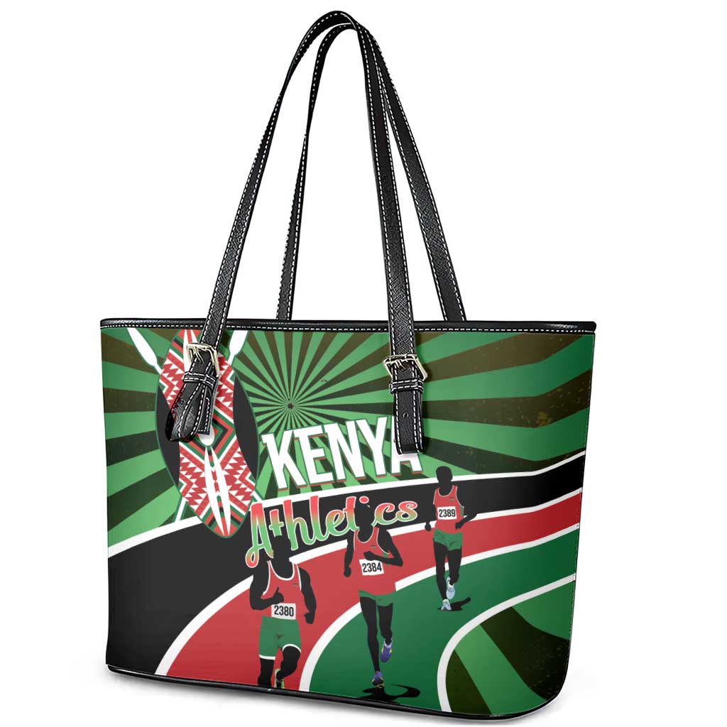 Afro Athletics Kenya Leather Tote Bag Olono Maasai Shield Running Way - African Pride
