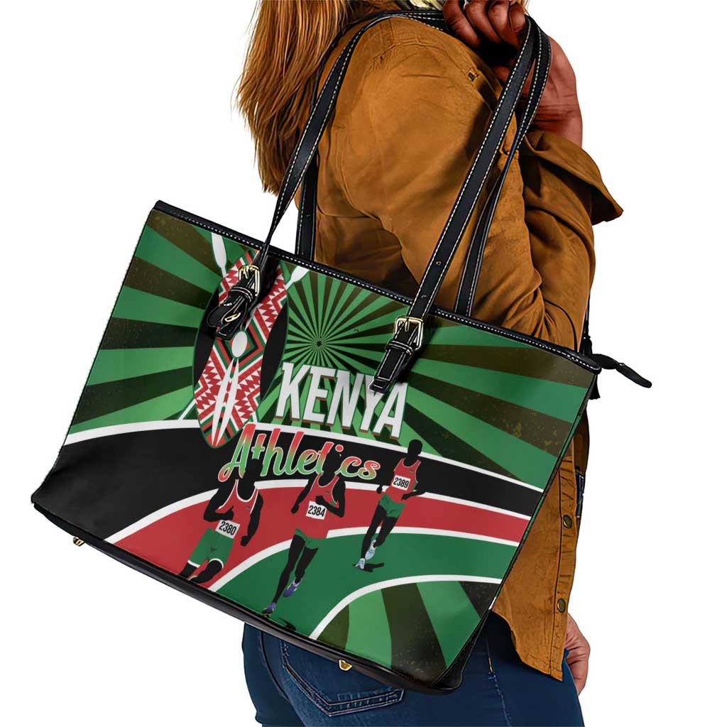 Afro Athletics Kenya Leather Tote Bag Olono Maasai Shield Running Way - African Pride