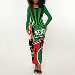Afro Athletics Kenya Long Sleeve Bodycon Dress Olono Maasai Shield Running Way - African Pride