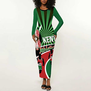 Afro Athletics Kenya Long Sleeve Bodycon Dress Olono Maasai Shield Running Way - African Pride