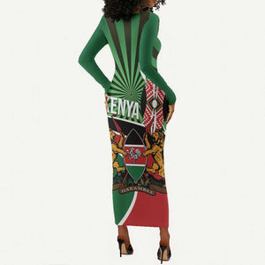 Afro Athletics Kenya Long Sleeve Bodycon Dress Olono Maasai Shield Running Way - African Pride