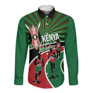 Afro Athletics Kenya Long Sleeve Button Shirt Olono Maasai Shield Running Way - African Pride