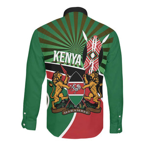 Afro Athletics Kenya Long Sleeve Button Shirt Olono Maasai Shield Running Way - African Pride