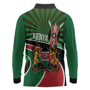 Afro Athletics Kenya Long Sleeve Polo Shirt Olono Maasai Shield Running Way - African Pride