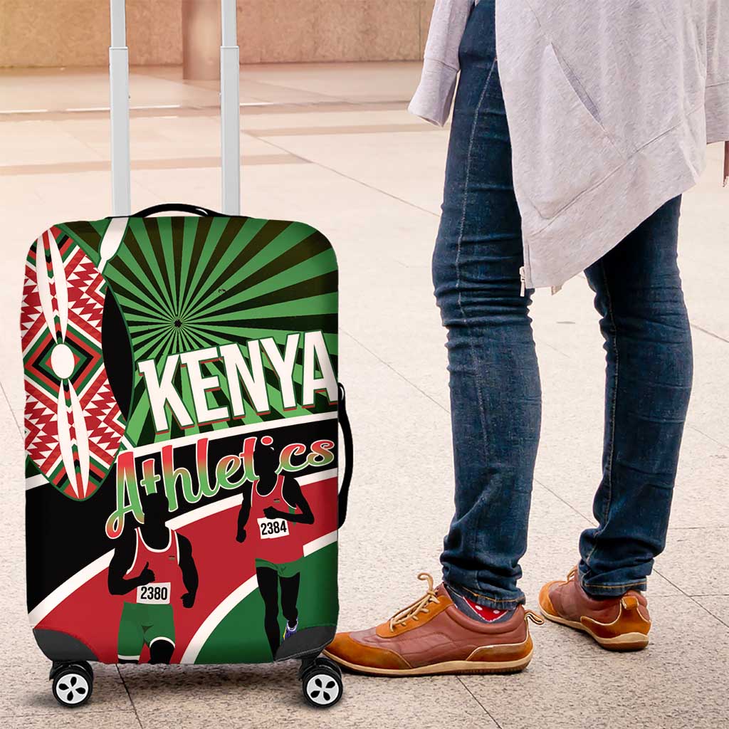 Afro Athletics Kenya Luggage Cover Olono Maasai Shield Running Way - African Pride
