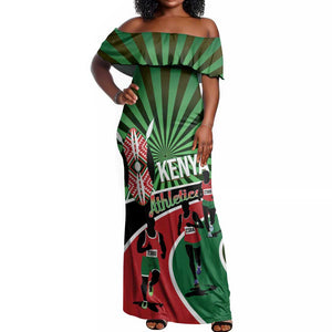 Afro Athletics Kenya Off Shoulder Maxi Dress Olono Maasai Shield Running Way - African Pride