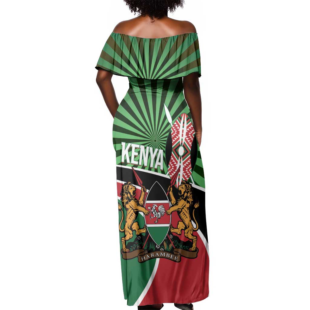 Afro Athletics Kenya Off Shoulder Maxi Dress Olono Maasai Shield Running Way - African Pride