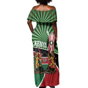 Afro Athletics Kenya Off Shoulder Maxi Dress Olono Maasai Shield Running Way - African Pride