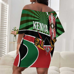 Afro Athletics Kenya Off Shoulder Short Dress Olono Maasai Shield Running Way - African Pride