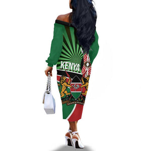 Afro Athletics Kenya Off The Shoulder Long Sleeve Dress Olono Maasai Shield Running Way - African Pride