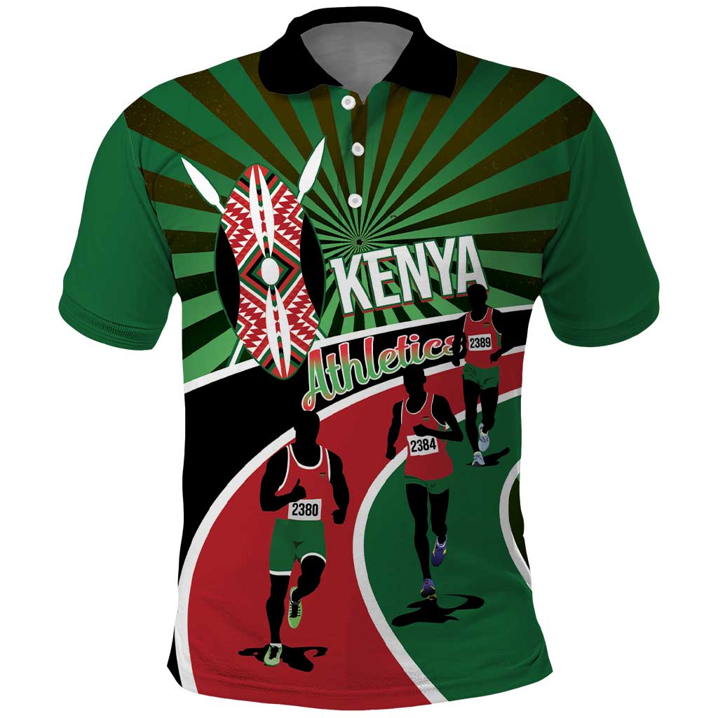 Afro Athletics Kenya Polo Shirt Olono Maasai Shield Running Way - African Pride