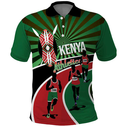 Afro Athletics Kenya Polo Shirt Olono Maasai Shield Running Way - African Pride