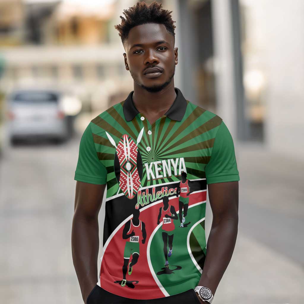 Afro Athletics Kenya Polo Shirt Olono Maasai Shield Running Way - African Pride