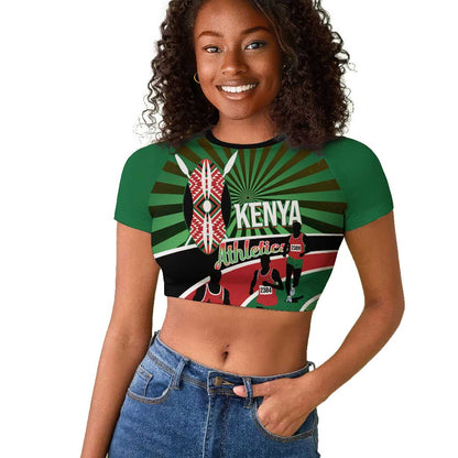 Afro Athletics Kenya Raglan Cropped T shirt Olono Maasai Shield Running Way - African Pride