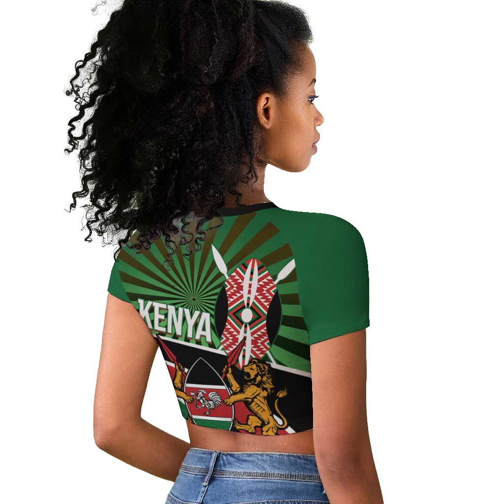 Afro Athletics Kenya Raglan Cropped T shirt Olono Maasai Shield Running Way - African Pride