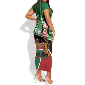 Afro Athletics Kenya Short Sleeve Bodycon Dress Olono Maasai Shield Running Way - African Pride