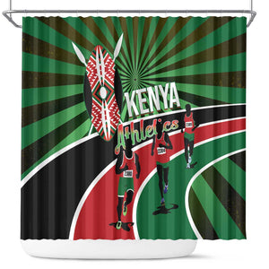 Afro Athletics Kenya Shower Curtain Olono Maasai Shield Running Way - African Pride