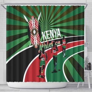 Afro Athletics Kenya Shower Curtain Olono Maasai Shield Running Way - African Pride
