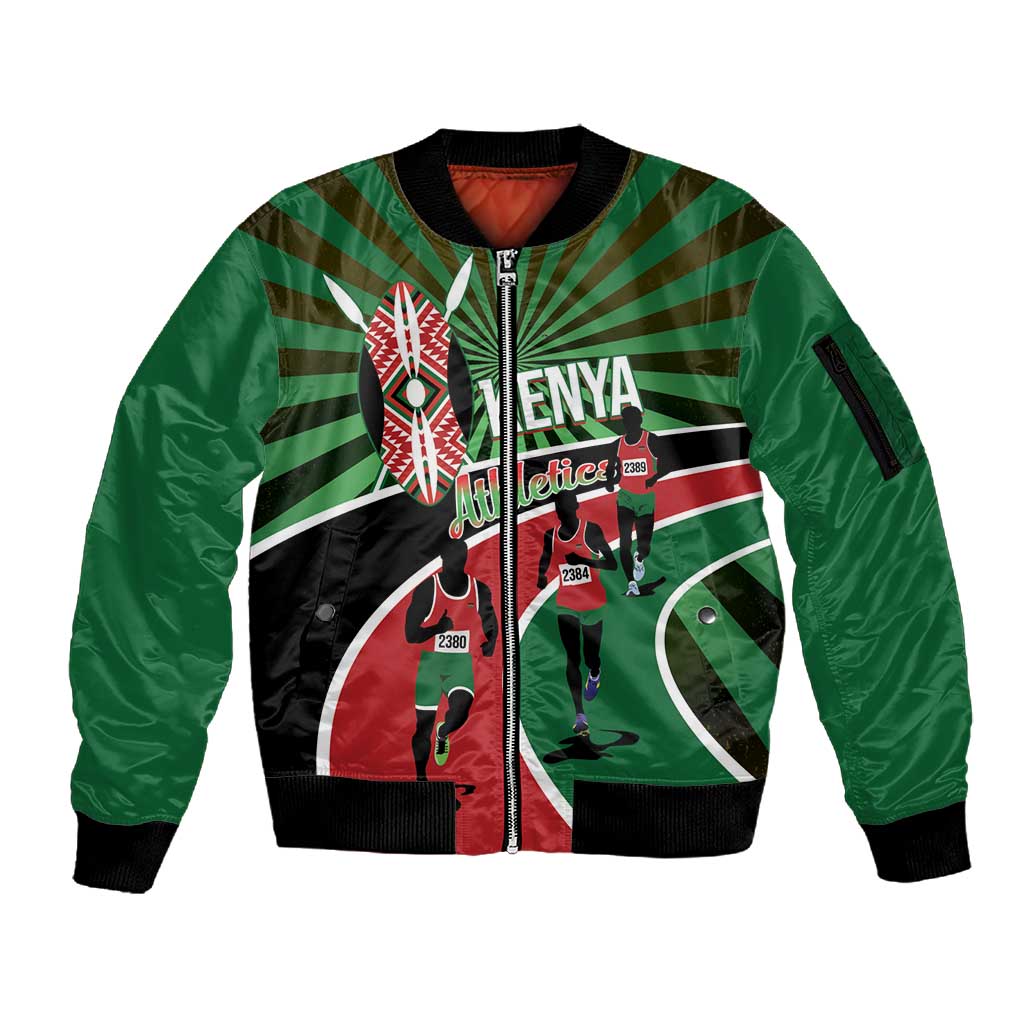 Afro Athletics Kenya Sleeve Zip Bomber Jacket Olono Maasai Shield Running Way - African Pride