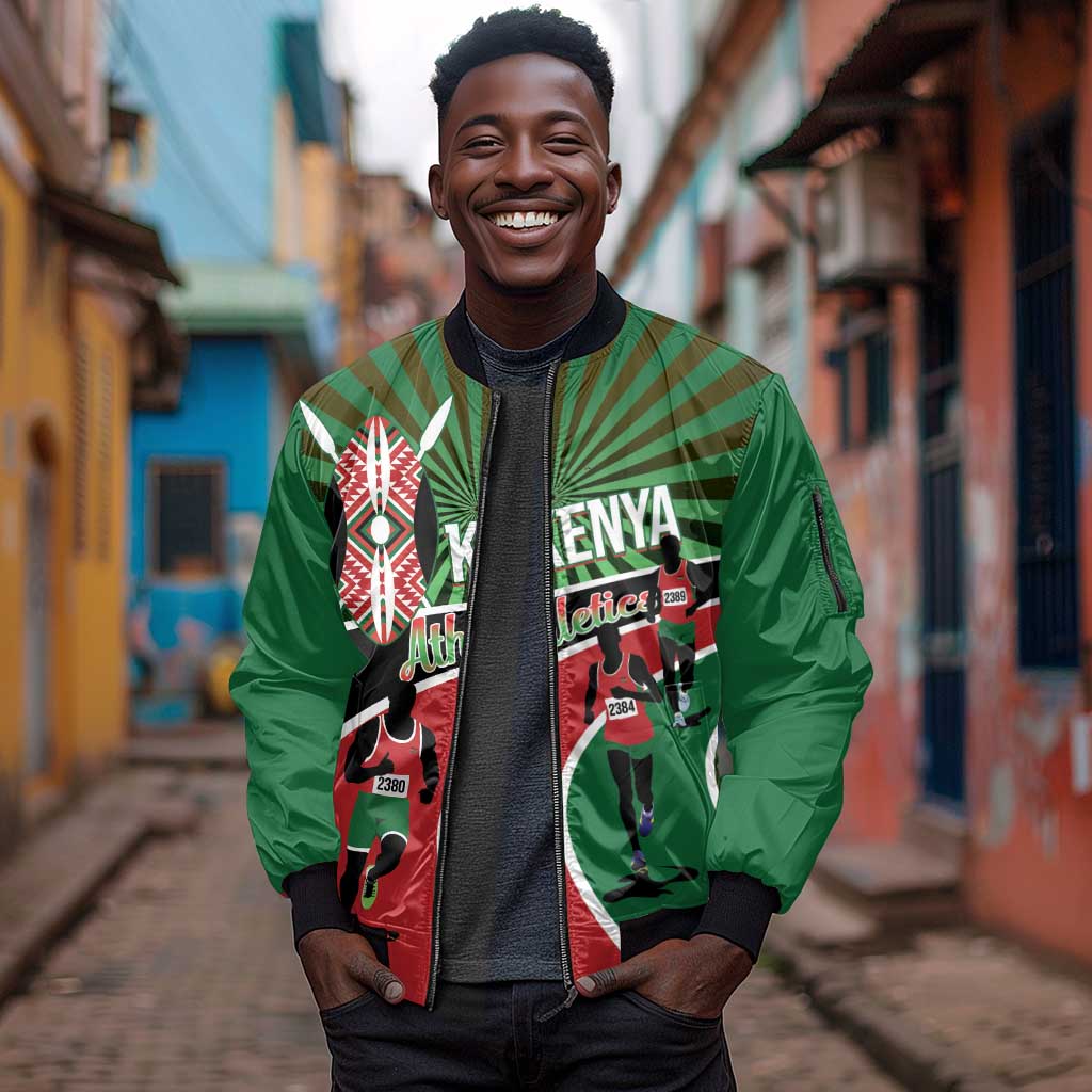 Afro Athletics Kenya Sleeve Zip Bomber Jacket Olono Maasai Shield Running Way - African Pride