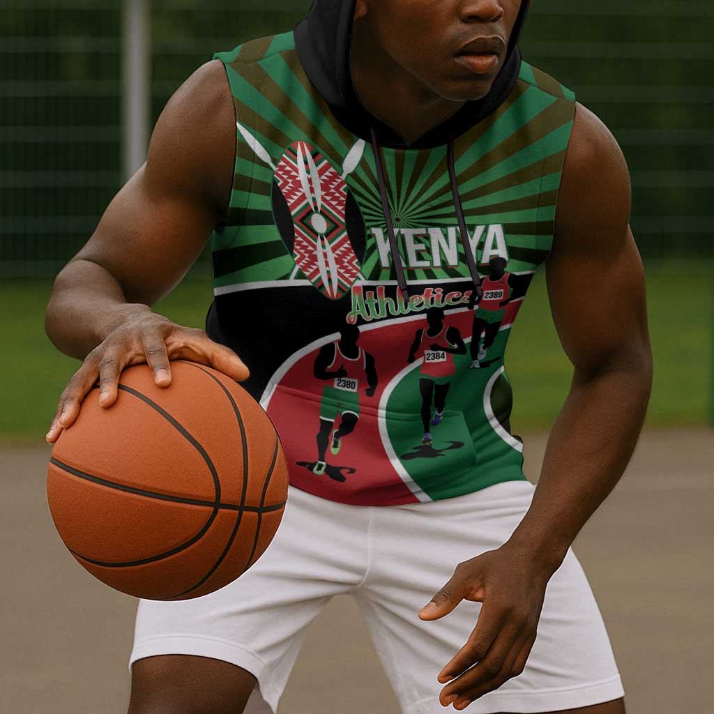 Afro Athletics Kenya Sleeveless Hoodie Olono Maasai Shield Running Way - African Pride