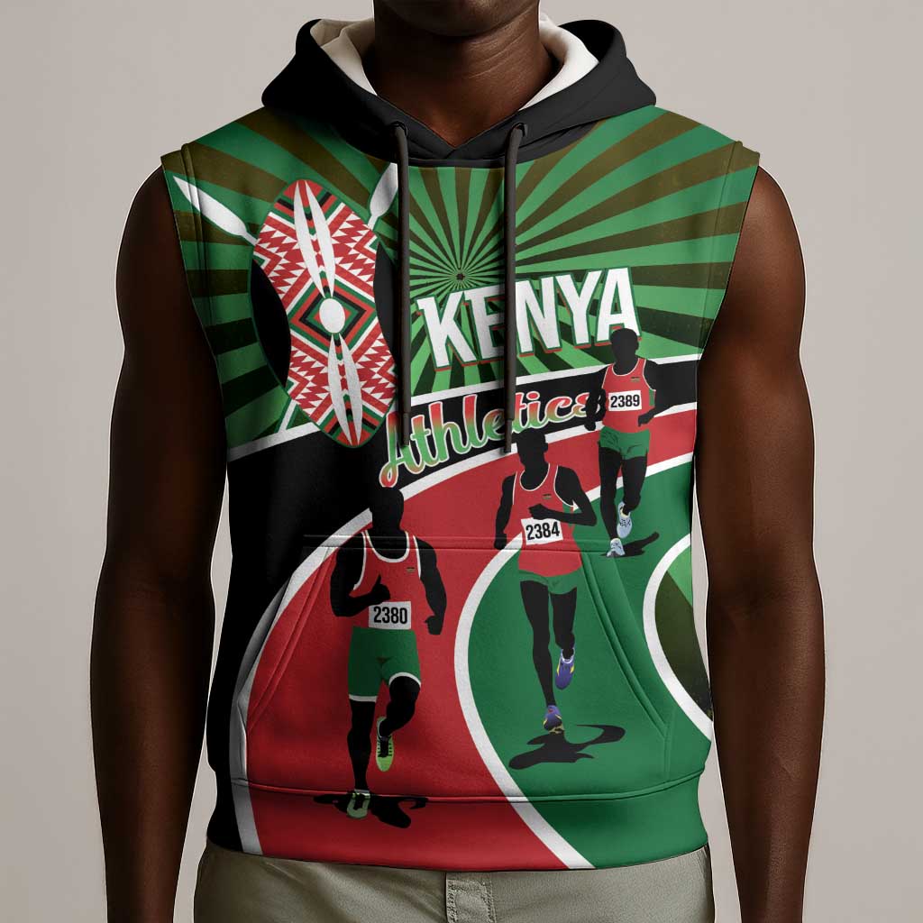 Afro Athletics Kenya Sleeveless Hoodie Olono Maasai Shield Running Way - African Pride