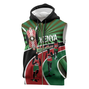 Afro Athletics Kenya Sleeveless Zip Hoodie Olono Maasai Shield Running Way - African Pride