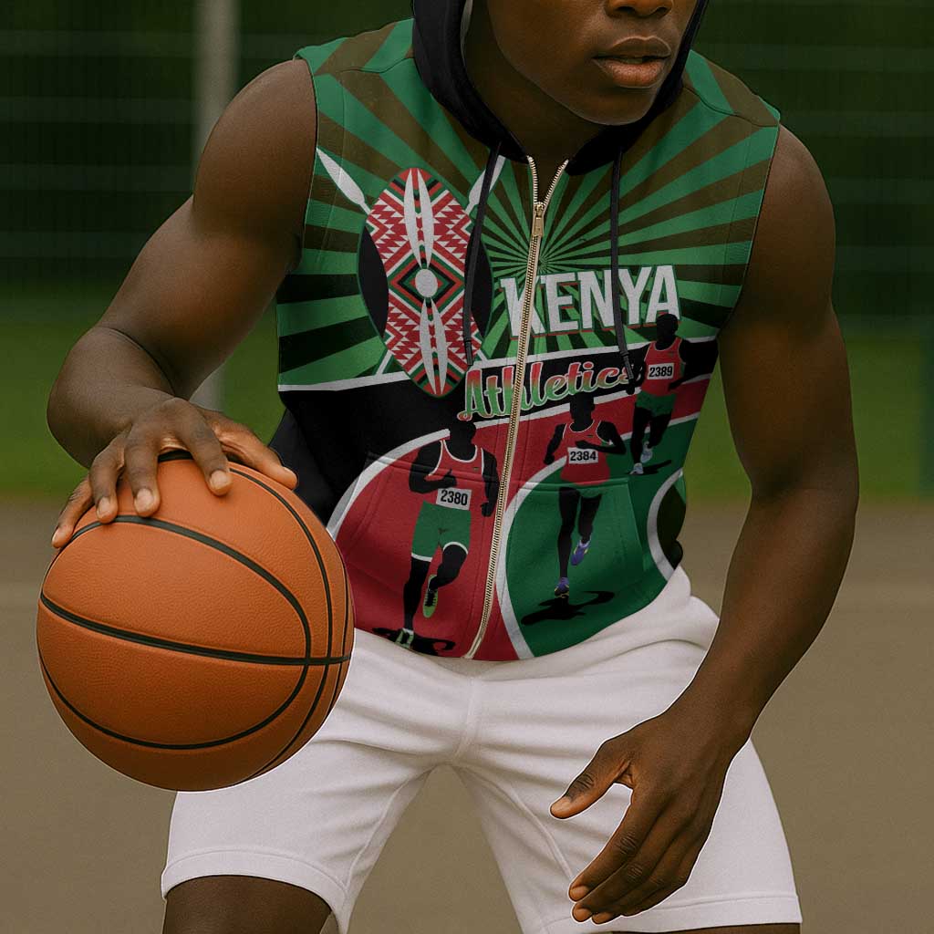 Afro Athletics Kenya Sleeveless Zip Hoodie Olono Maasai Shield Running Way - African Pride