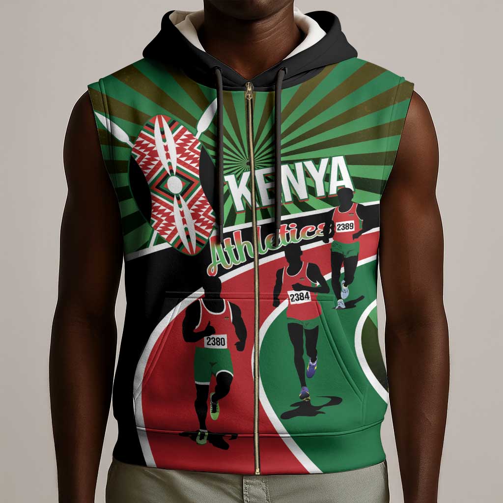 Afro Athletics Kenya Sleeveless Zip Hoodie Olono Maasai Shield Running Way - African Pride