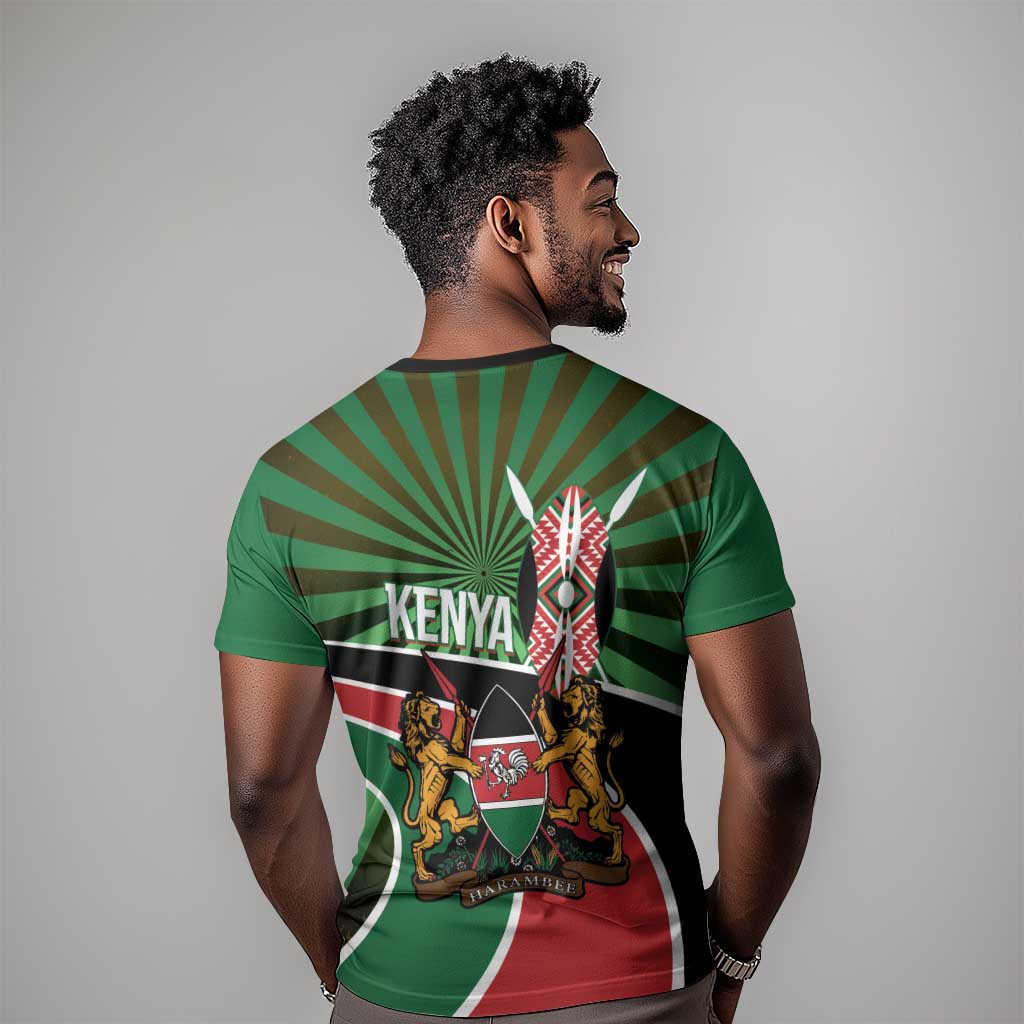 Afro Athletics Kenya T shirt Olono Maasai Shield Running Way - African Pride