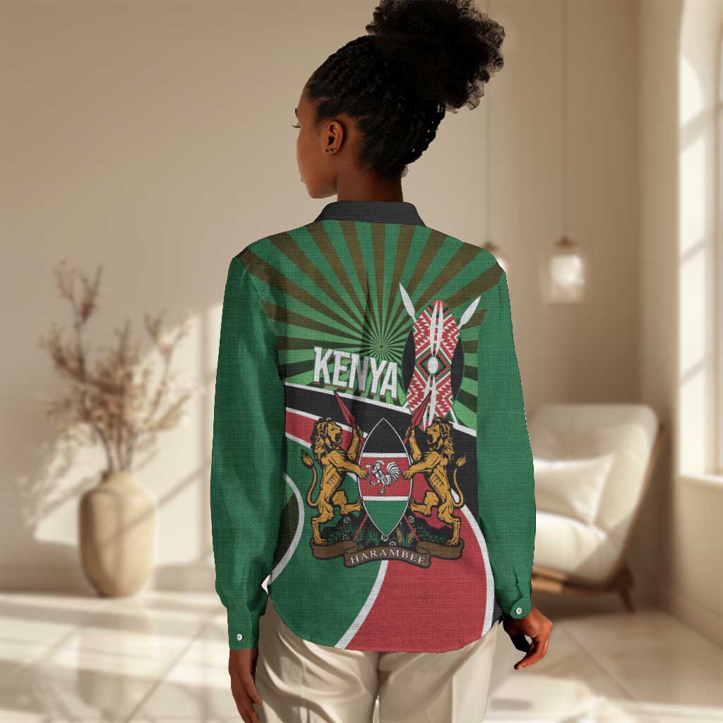 Afro Athletics Kenya Women Casual Shirt Olono Maasai Shield Running Way - African Pride