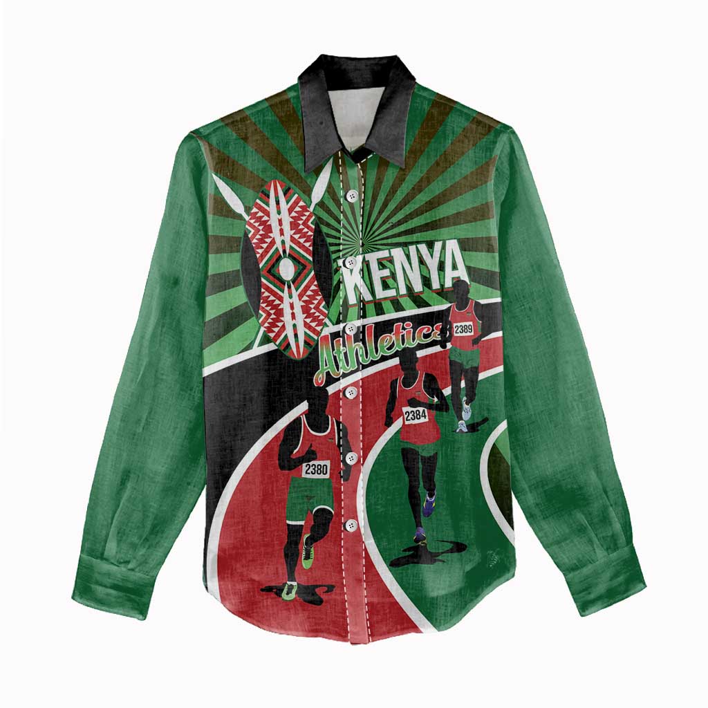 Afro Athletics Kenya Women Casual Shirt Olono Maasai Shield Running Way - African Pride