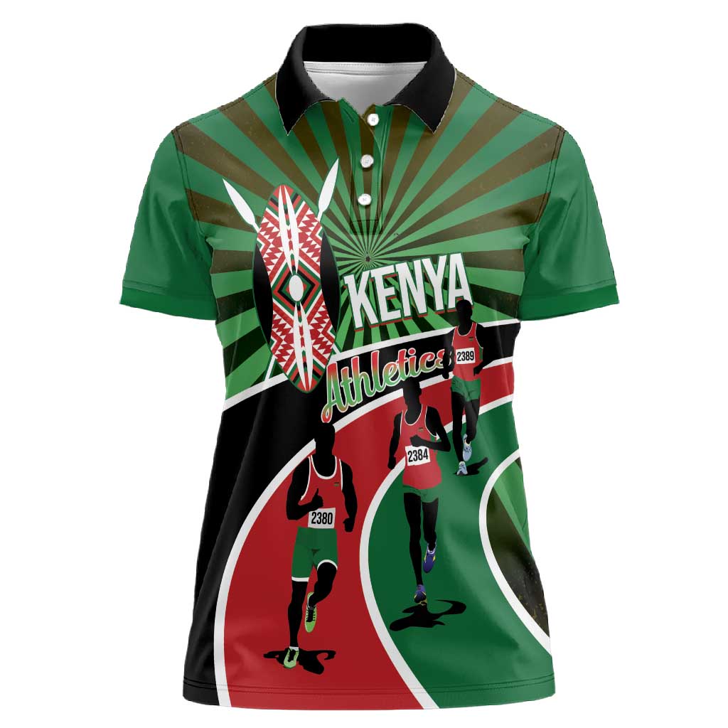 Afro Athletics Kenya Women Polo Shirt Olono Maasai Shield Running Way - African Pride