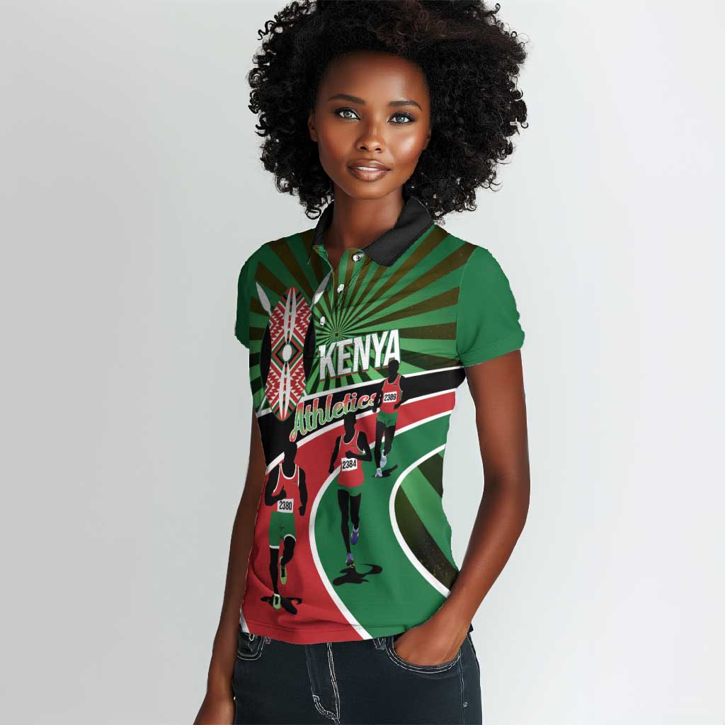 Afro Athletics Kenya Women Polo Shirt Olono Maasai Shield Running Way - African Pride