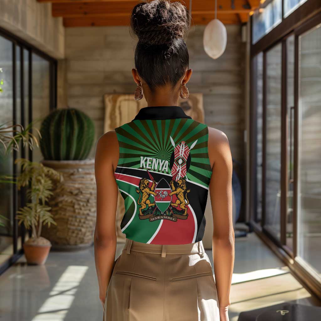 Afro Athletics Kenya Women Sleeveless Polo Shirt Olono Maasai Shield Running Way - African Pride