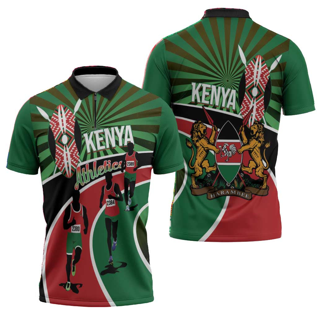 Athletics Kenya Zipper Polo Shirt Maasai Shield Running Way