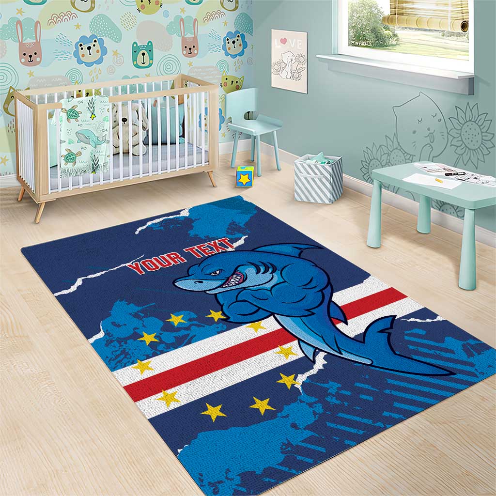 Custom Cape Verde Football Area Rug Blue Sharks Mascot