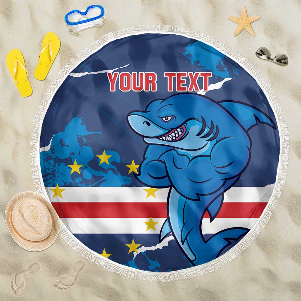 Custom Cape Verde Football Beach Blanket Blue Sharks Mascot