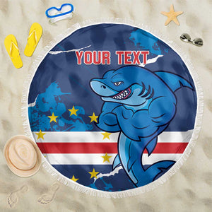 Custom Cape Verde Football Beach Blanket Blue Sharks Mascot