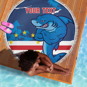 Custom Cape Verde Football Beach Blanket Blue Sharks Mascot