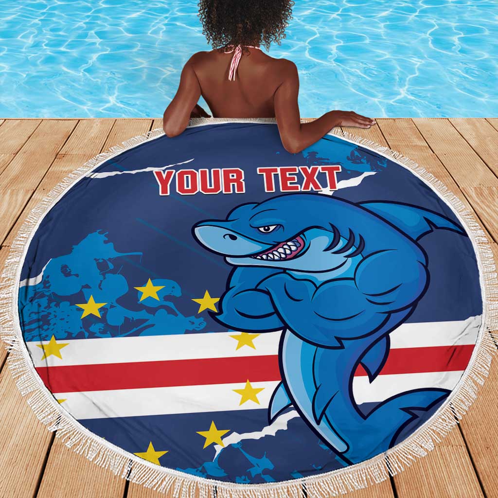 Custom Cape Verde Football Beach Blanket Blue Sharks Mascot
