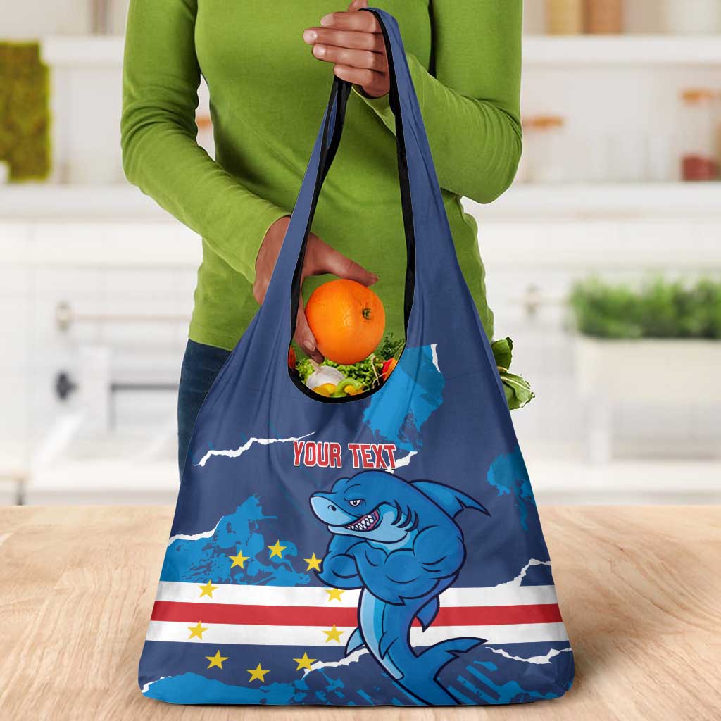 Custom Cape Verde Football Grocery Bag Blue Sharks Mascot