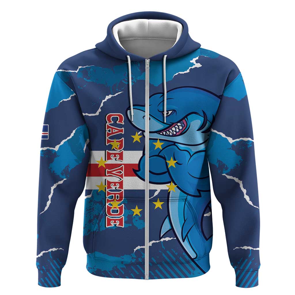 Custom Cape Verde Football Hoodie Blue Sharks Mascot
