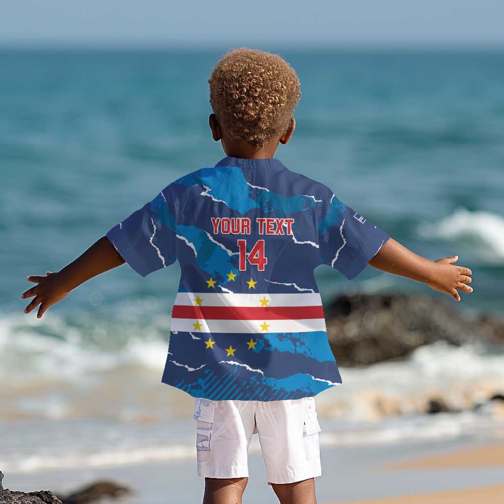 Custom Cape Verde Football Kid Hawaiian Shirt Blue Sharks Mascot