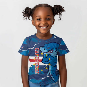 Custom Cape Verde Football Kid T shirt Blue Sharks Mascot