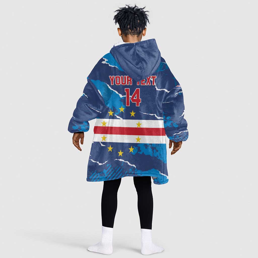 Custom Cape Verde Football Kid Wearable Blanket Hoodie Blue Sharks Mascot