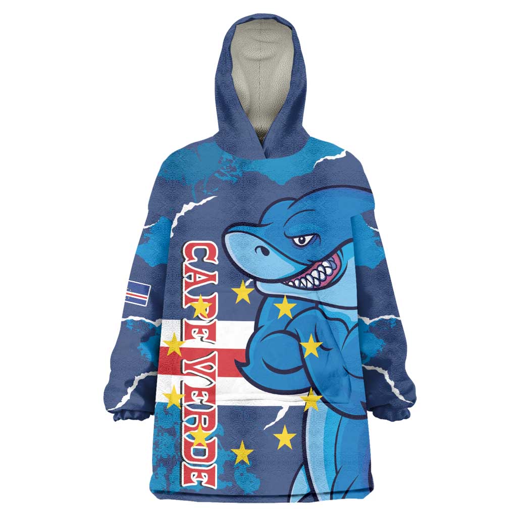 Custom Cape Verde Football Kid Wearable Blanket Hoodie Blue Sharks Mascot