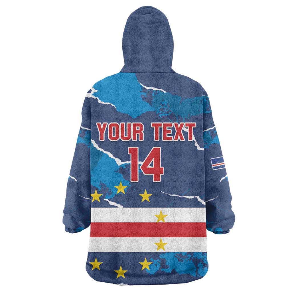 Custom Cape Verde Football Kid Wearable Blanket Hoodie Blue Sharks Mascot