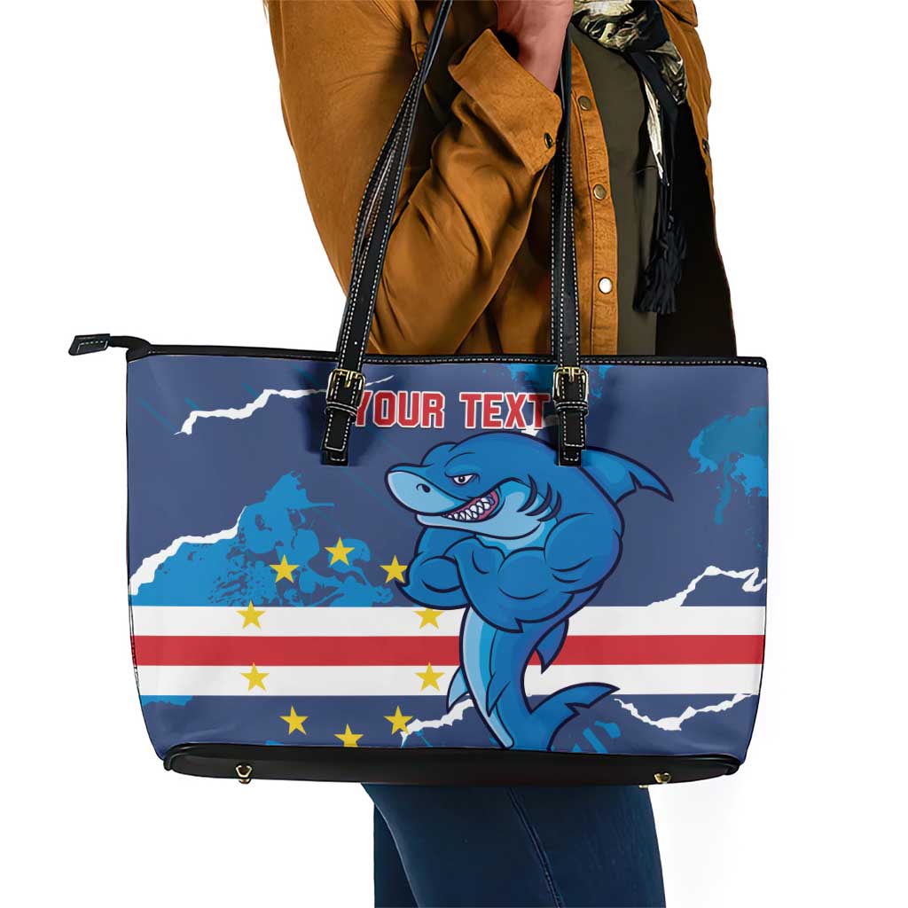 Custom Cape Verde Football Leather Tote Bag Blue Sharks Mascot